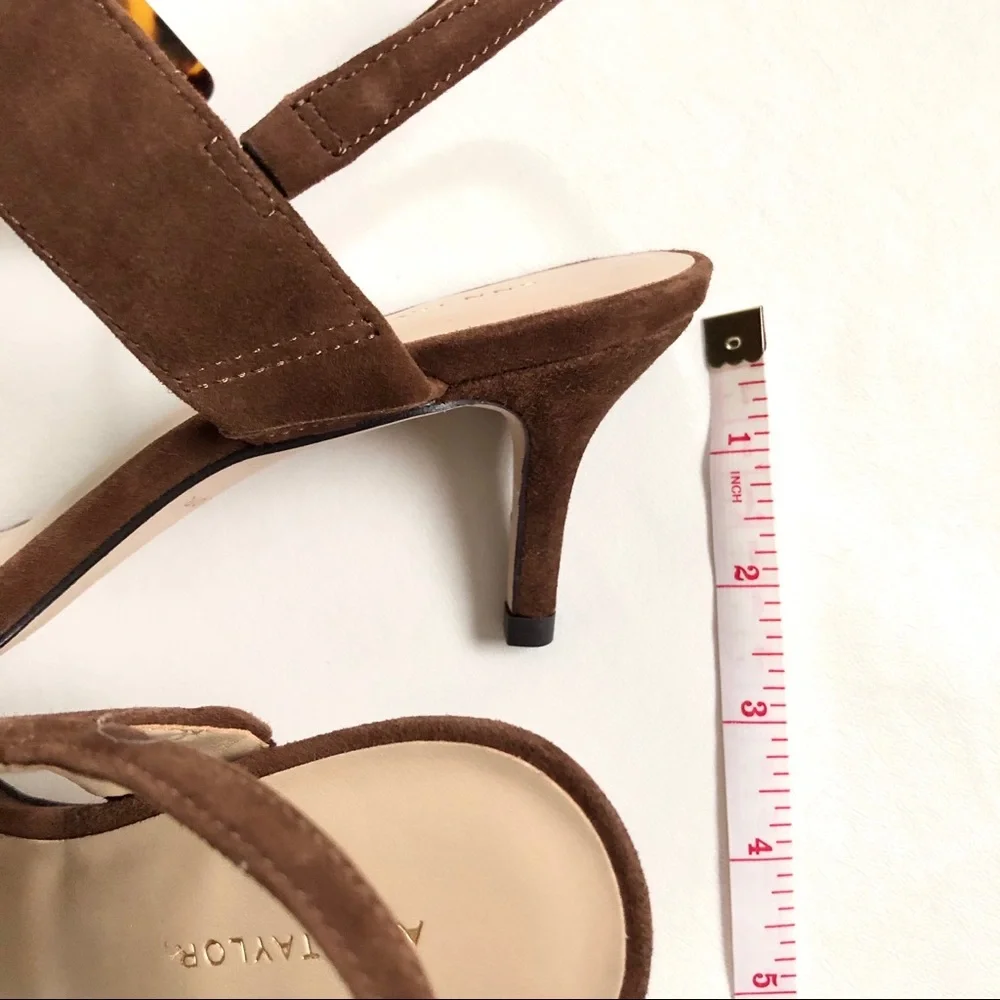 Ann Taylor Brown Suede Pointed Toe Slingback Heels with Buckle - Picture 4 of 7